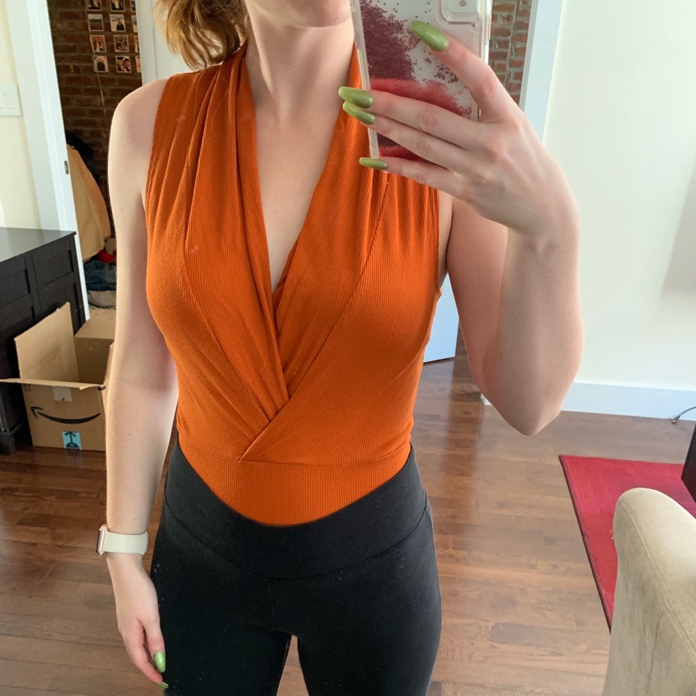 Forever 21 Orange V-Neck Bodysuit